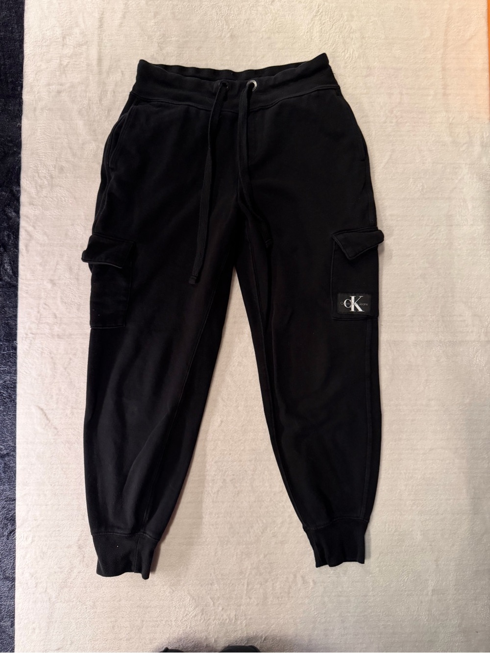 Calvin Klein Jeans Black Cargo Jogger Sweatpants with CK Patch